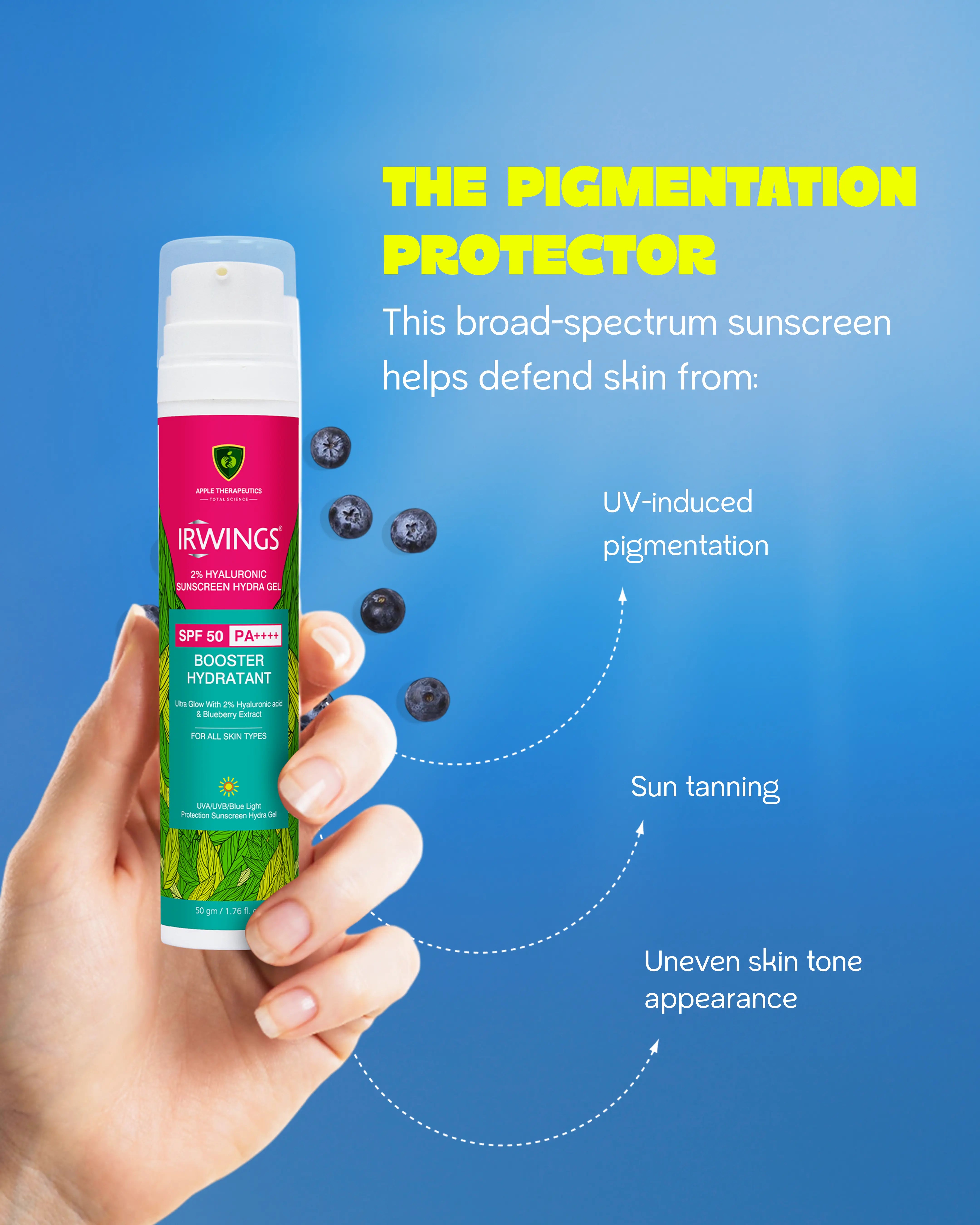 IRWINGS 2% Hyaluronic Sunscreen Hydra Gel SPF 50 PA++++ | Hydrating, Lightweight & Non-Greasy | Sunscreen for Oily & Acne-Prone Skin