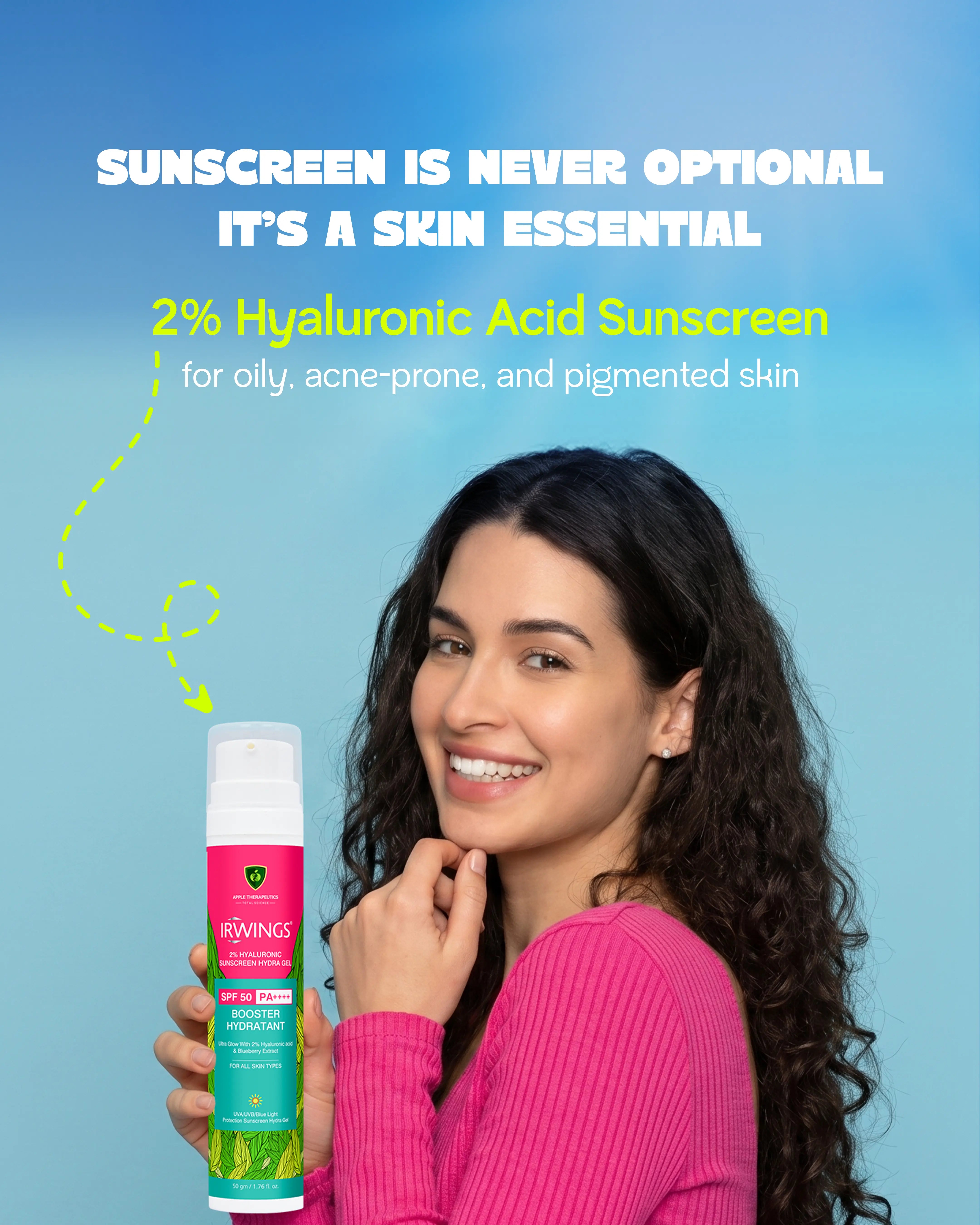 IRWINGS 2% Hyaluronic Sunscreen Hydra Gel SPF 50 PA++++ | Hydrating, Lightweight & Non-Greasy | Sunscreen for Oily & Acne-Prone Skin